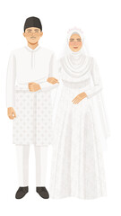 Muslim bride or muslim couple in white dress and white suit