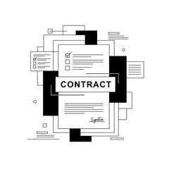 Contract documents with checklist and signatures on abstract design  