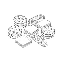 Various illustrated cookies displayed on a white background  