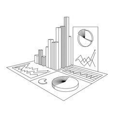 Financial data presentation with graphs and charts in monochrome style  