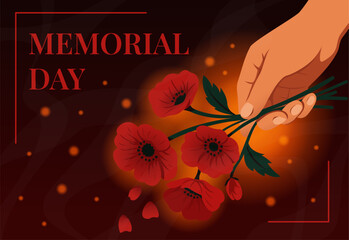 Remembrance Day Logo Design illustration with hand and poppies