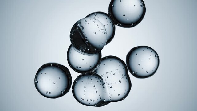 Skin care, cosmetic concept - 3d slow motion animation of gel balls morphing, fluid bubble molecule. 