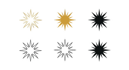 Collection of starburst burst emblem star shapes in gold black and white