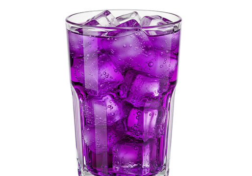 Vibrant purple beverage refreshing drink with ice cubes in tall glass