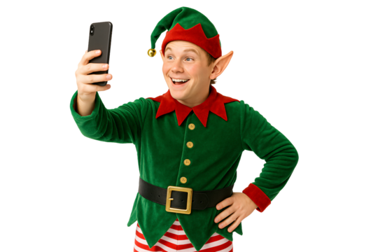 Elf taking a selfie. Christmas. Funny holiday moments. New Year.