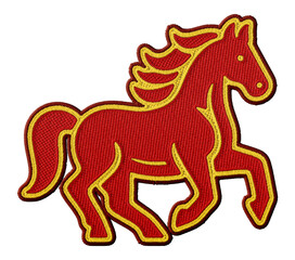 Stylized horse embroidery patch illustration isolated on transparent background. 2026 Chinese New Year. Year of the Fire Horse