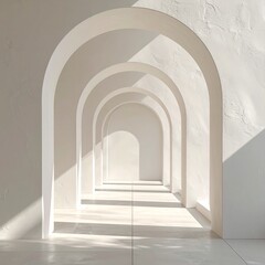 Fototapeta premium White arches hallway with light and shadow pattern
