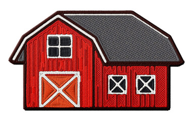 Stylized barn embroidery patch illustration isolated on transparent background