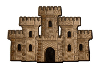 Stylized castle embroidery patch illustration isolated on transparent background