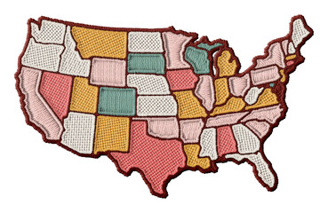 United States of America map embroidery patch illustration isolated on transparent background