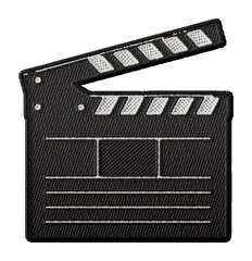 Film clapper board embroidery patch illustration isolated on transparent background