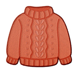Stylized knitted sweater embroidery patch illustration isolated on transparent background