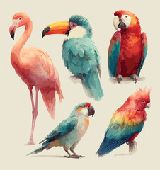 Vibrant Exotic Birds Digital Drawing.