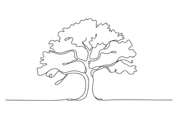 Single line art of leafy tree outline simple elegant illustration

