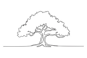 Single line art of leafy tree outline simple elegant illustration
