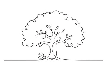 Single line art of leafy tree outline simple elegant illustration
