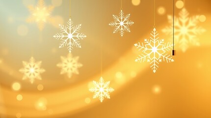 Golden Christmas Background with Snowflakes, Festive Holiday Design