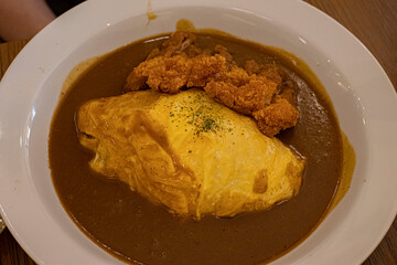 Chicken Curry with Omelet - Japanese Style Curry Rice