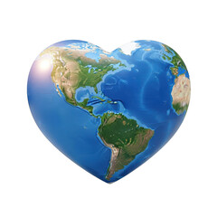 Fototapeta premium Heart Shaped Planet Earth with Continents and Oceans Illuminated by Sunlight on Background isolated on a transparent background
