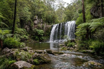 Obraz premium Tranquil Waterfall in Lush Forest