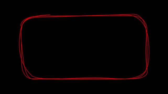 Hand drawn red rectangle, animated scribble red rectangle  marker 4k transparent background , alpha channel. red rectangle sketch, abstract digital neon rectangle frame. red marker pen style, doodle 