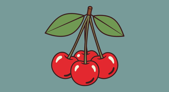 Stylized cherry cluster with leaves conveying freshness and summer delight