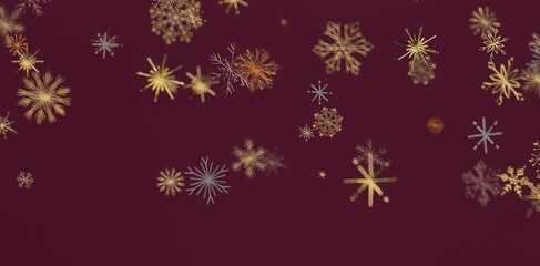 Abstract festive background with falling snowflakes in gold and burgundy. Perfect for holiday designs, winter greetings and seasonal © vegefox.com
