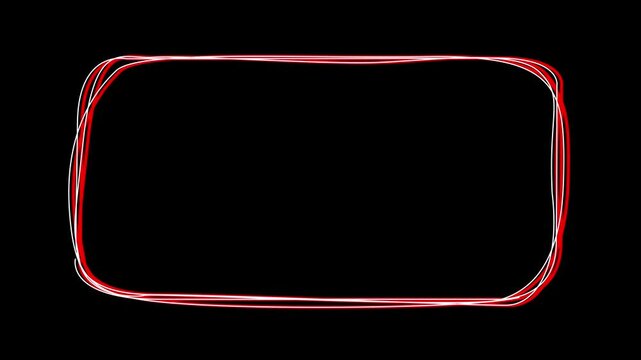 Hand drawn red rectangle, animated scribble red rectangle  marker 4k transparent background , alpha channel. red rectangle sketch, abstract digital neon rectangle frame. red marker pen style, doodle 