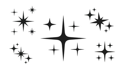 Set of sparkling star icons and glitter elements representing shine, magic, and celebration