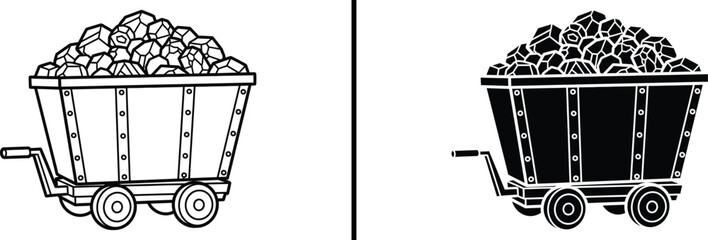 Mining Cart with Coal Icon – Industrial Mining and Transportation Illustration