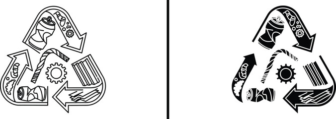 Recycling Symbol with Waste Icons – Environmental Sustainability Illustration