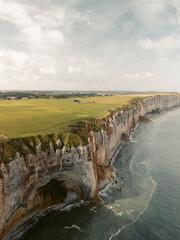 Aerial View of Étretat Cliffs Stretching Along the Normandy Coast, France – Breathtaking Natural...