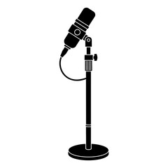 Obraz premium Studio Microphone Icon Vector - Podcast Mic Silhouette on Stand