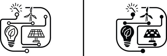 Renewable Energy Technology Icon – Solar, Wind, and Eco Circuit Design