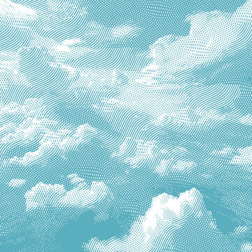 Halftone blue sky and cloud halftone texture background for graphic design.