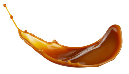 Delicious caramel splash on transparent background, cut out