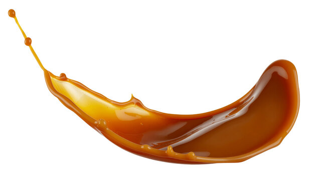 Delicious caramel splash on transparent background, cut out