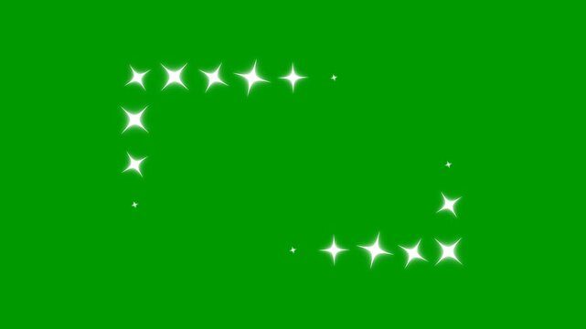 Animated stars blinking or twinkling along a rectangular path on a green screen background. Great for glowing borders, animated frames, or logo highlights using chroma key in video editing.