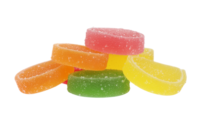 Colorful Fruit-Shaped Gummy Candies on Transparent Background