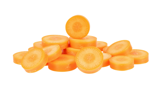Carrots – Sliced or diced carrots commonly added to soups for flavor and texture. Isolated on Clear White Background Highly Detailed