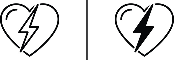 Broken Heart with Lightning Symbol Vector Design