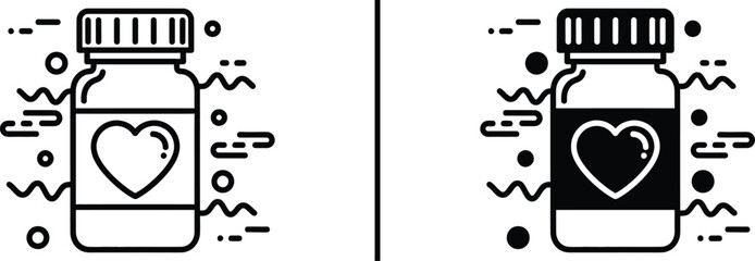 Heart Medicine Bottle Line Art Icon Illustration