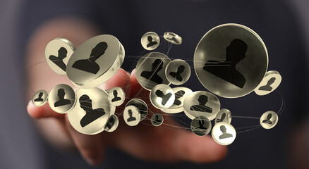 Digital network and interface in the hand for global business. Social network business, connection and team concept.