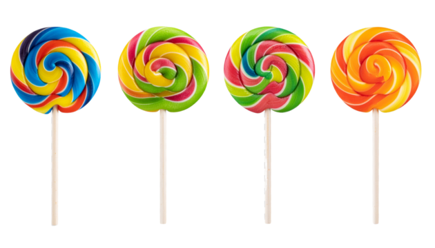 Delicious red swirl lollipop sweet candy treat isolated on yum food sugar on transparent background