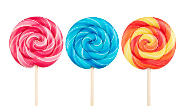 Delicious red swirl lollipop sweet candy treat isolated on yum food sugar on transparent background