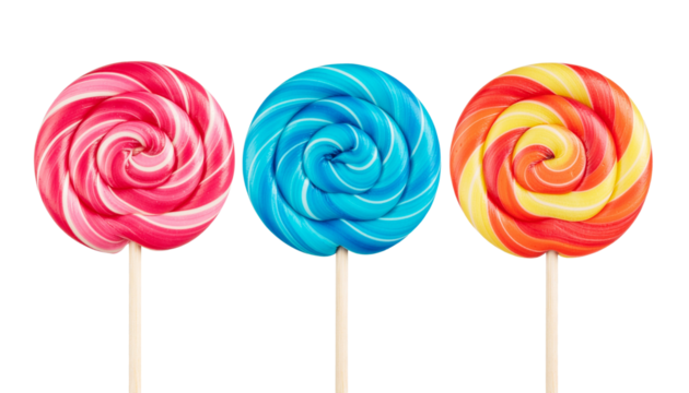 Delicious red swirl lollipop sweet candy treat isolated on yum food sugar on transparent background - Powered by Adobe