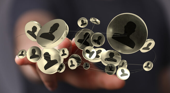 Digital network and interface in the hand for global business. Social network business, connection and team concept.