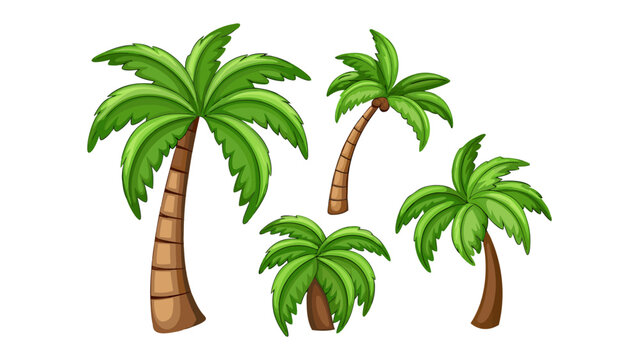 Tropical Palms: A collection of vibrant palm trees, each with lush green fronds and sturdy trunks, isolated, evokes feelings of warmth, and exotic landscapes