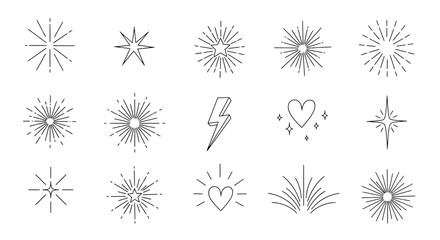 Obraz premium A Collection of Sunburst, Starburst, Lightning Bolt, and Heart Icons for Graphic Design