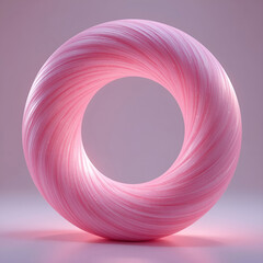 A gradient pink torus made of soft fibers, glowing light reflections.